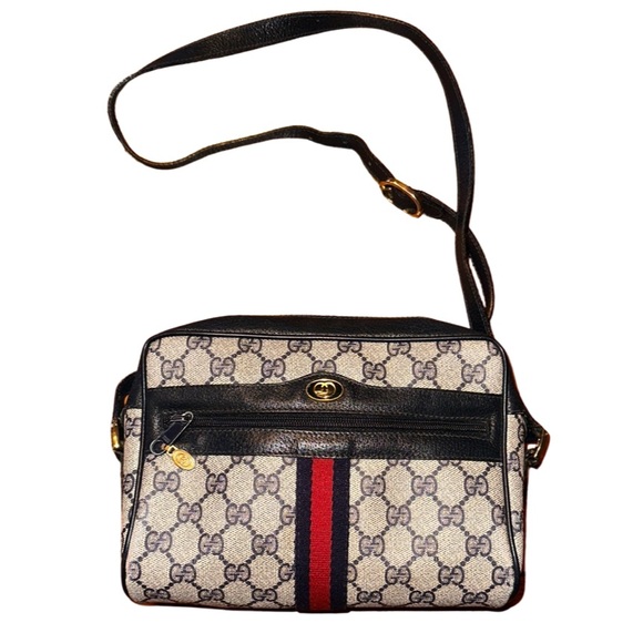 Gucci Bags Vintage Gucci Navy Blue Ophidia Canvas Crossbody Bag